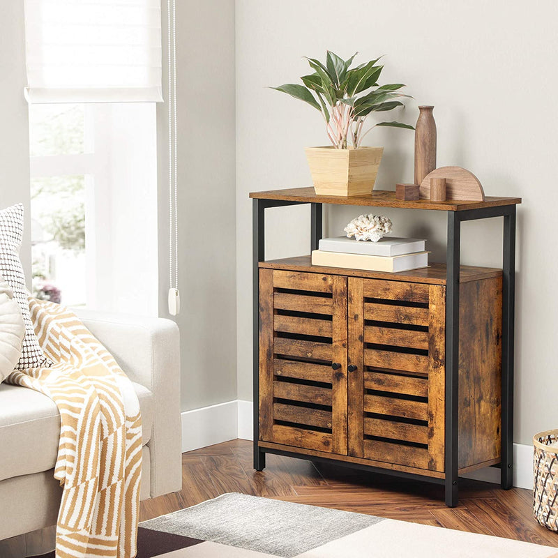 Standing Cabinet with Shelf, Cupboard with Louvred Doors, Rustic Brown Payday Deals