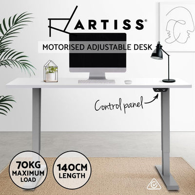 Artiss Standing Desk Adjustable Height Desk Electric Motorised Grey Frame White Desk Top 140cm