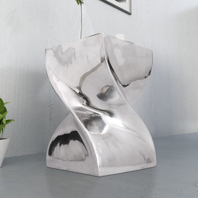 Stool/Side Table Twisted Shape Aluminium Silver Payday Deals