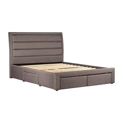 Storage Bed Frame King Size Upholstery Fabric in Light Grey with Base Drawers Payday Deals