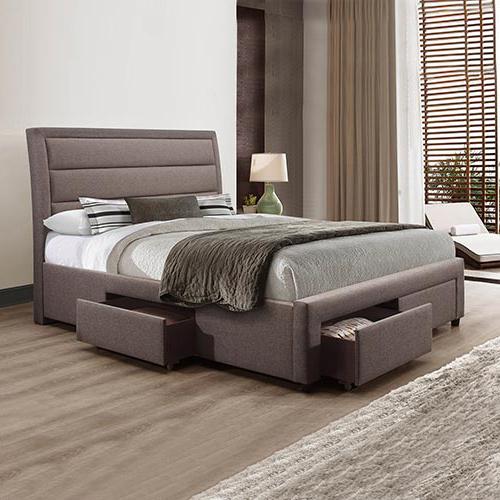 Storage Bed Frame King Size Upholstery Fabric in Light Grey with Base Drawers Payday Deals