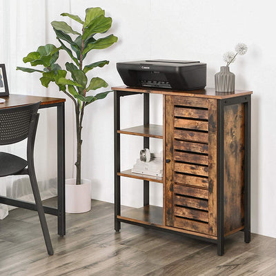 Storage Cabinet with 3 Shelves and a Cabinet with Door, Rustic Brown and Black Payday Deals