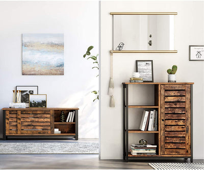 Storage Cabinet with 3 Shelves and a Cabinet with Door, Rustic Brown and Black Payday Deals