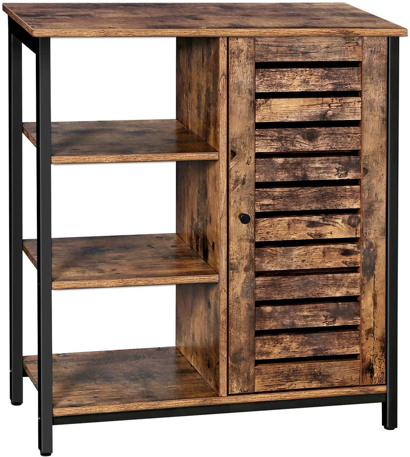 Storage Cabinet with 3 Shelves and a Cabinet with Door, Rustic Brown and Black Payday Deals