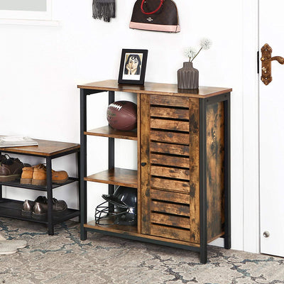 Storage Cabinet with 3 Shelves and a Cabinet with Door, Rustic Brown and Black Payday Deals