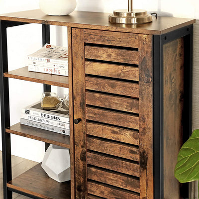 Storage Cabinet with 3 Shelves and a Cabinet with Door, Rustic Brown and Black Payday Deals