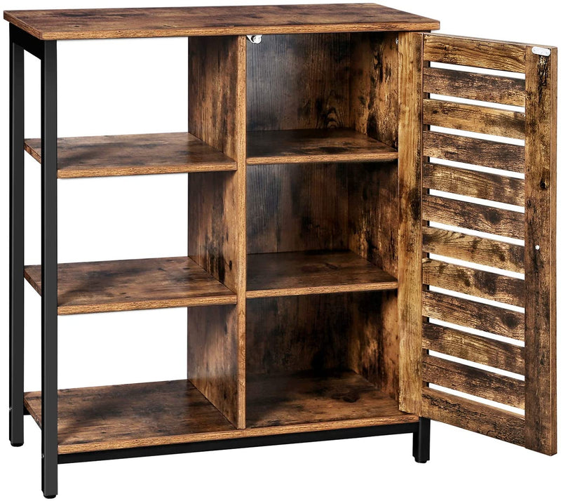 Storage Cabinet with 3 Shelves and a Cabinet with Door, Rustic Brown and Black Payday Deals