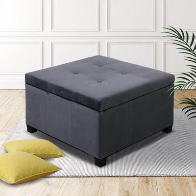 Storage Ottoman Blanket Box Velvet Foot Stool Rest Chest Couch Bench Toy Charcoal