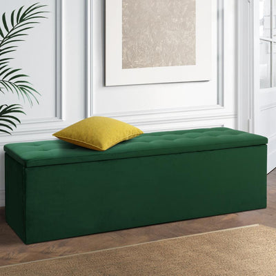 Artiss Storage Ottoman Blanket Box Velvet Foot Stool Rest Chest Couch Green Payday Deals