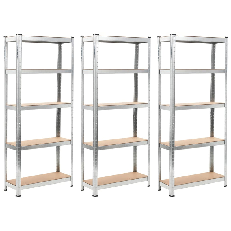 Storage Shelves 3 pcs Silver 75x30x172 cm Steel and MDF Payday Deals