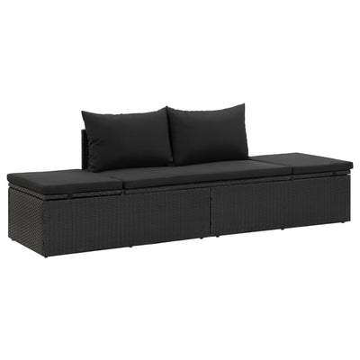 Sun Bed with Cushions Poly Rattan Black Payday Deals