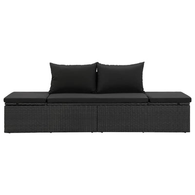 Sun Bed with Cushions Poly Rattan Black Payday Deals