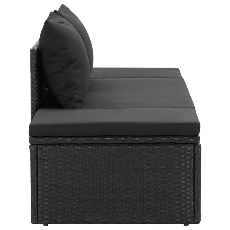 Sun Bed with Cushions Poly Rattan Black Payday Deals