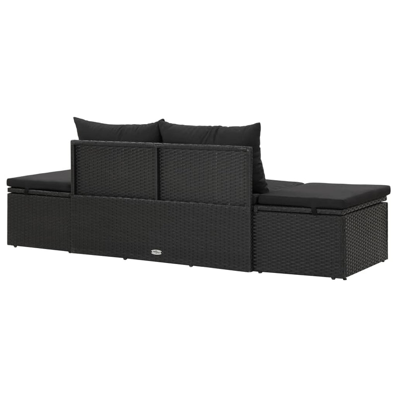 Sun Bed with Cushions Poly Rattan Black Payday Deals