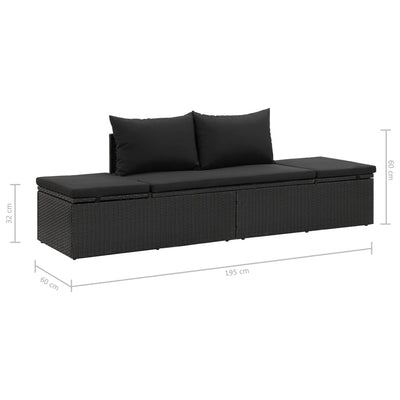 Sun Bed with Cushions Poly Rattan Black Payday Deals