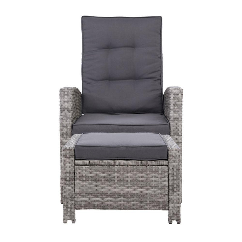 Sun lounge Recliner Chair Wicker Lounger Sofa Day Bed Outdoor Furniture Patio Garden Cushion Ottoman Grey Gardeon Payday Deals