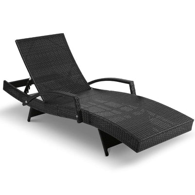 Sun Lounge Setting Black Wicker Day Bed Outdoor Furniture Garden Patio