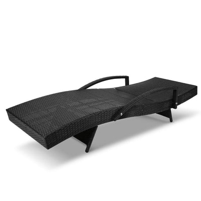 Sun Lounge Setting Black Wicker Day Bed Outdoor Furniture Garden Patio