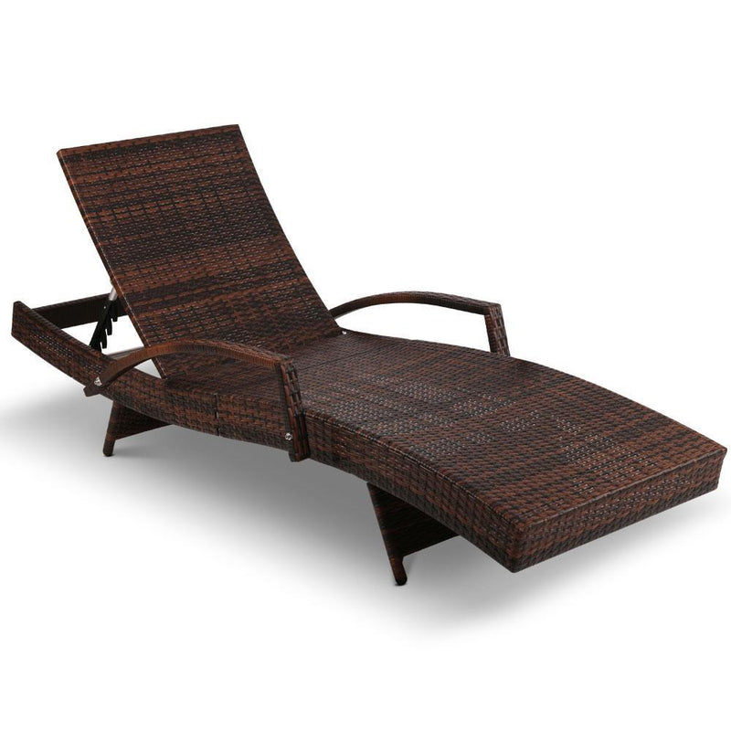 Sun Lounge Setting Brown Wicker Day Bed Outdoor Furniture Garden Patio