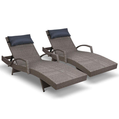 Sun Lounge Setting Grey Wicker Day Bed Outdoor Furniture Garden Patio