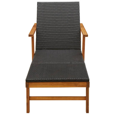 Sun Lounger Poly Rattan and Solid Acacia Wood Black Payday Deals