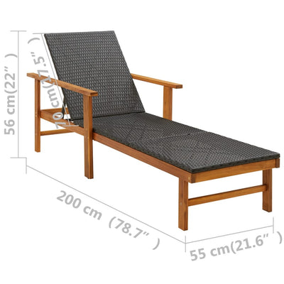 Sun Lounger Poly Rattan and Solid Acacia Wood Black Payday Deals