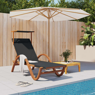 Sun Lounger with Canopy Grey Textilene and Solid Wood Poplar Payday Deals