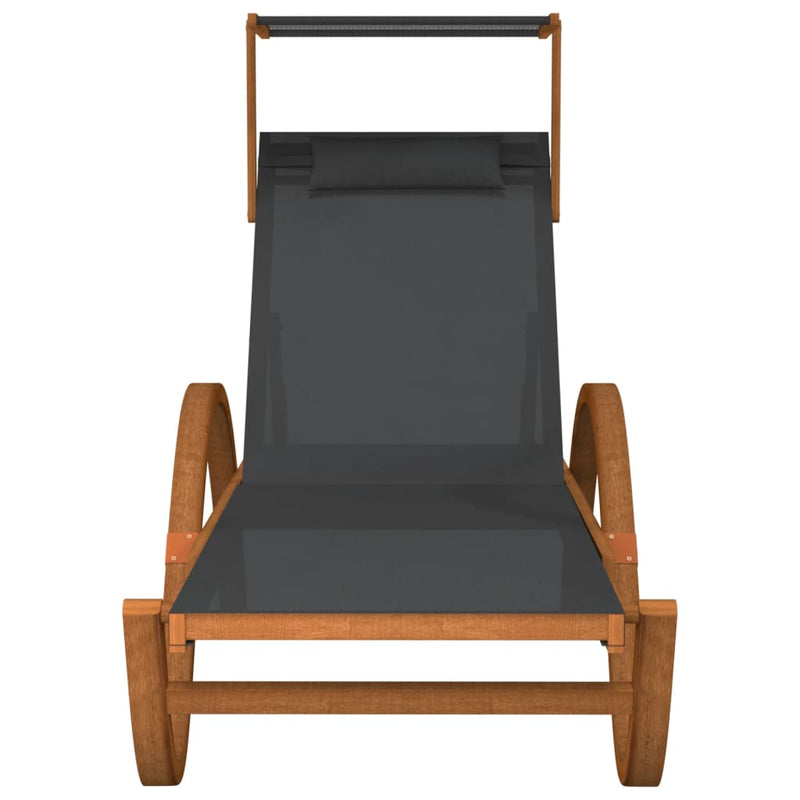 Sun Lounger with Canopy Grey Textilene and Solid Wood Poplar Payday Deals