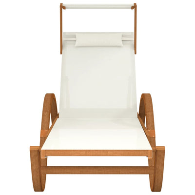 Sun Lounger with Canopy White Textilene and Solid Wood Poplar Payday Deals