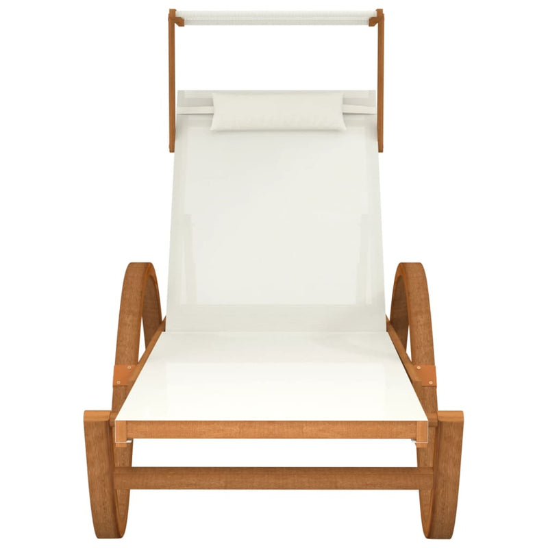 Sun Lounger with Canopy White Textilene and Solid Wood Poplar Payday Deals