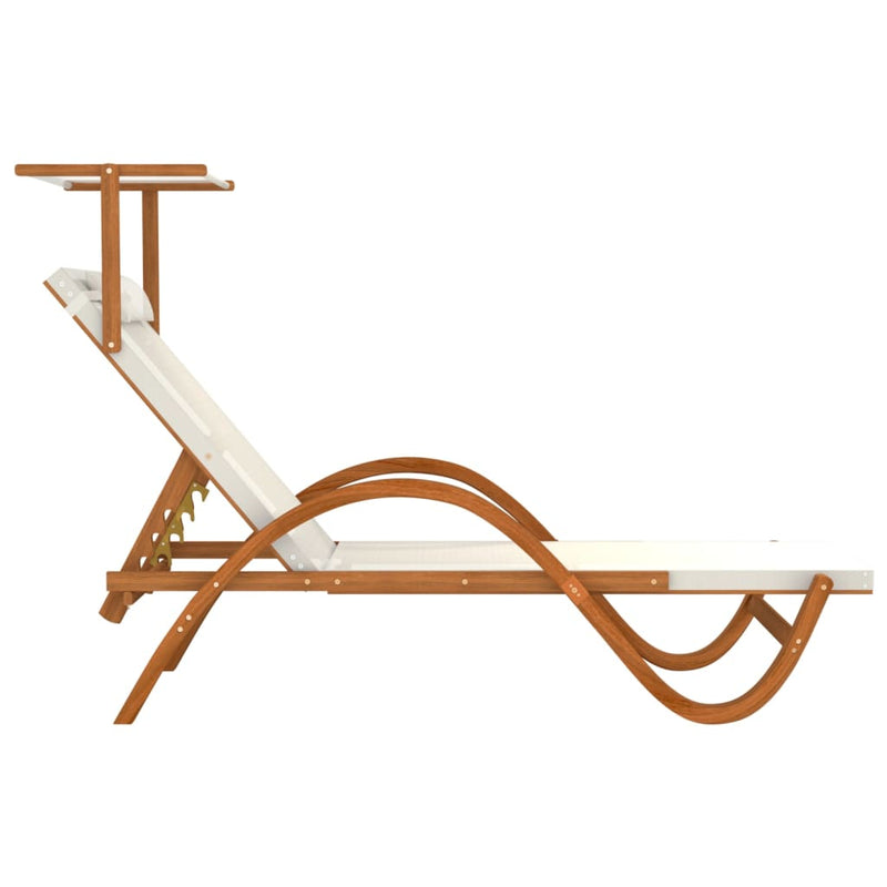 Sun Lounger with Canopy White Textilene and Solid Wood Poplar Payday Deals