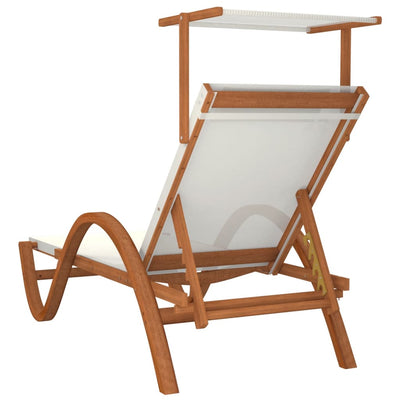 Sun Lounger with Canopy White Textilene and Solid Wood Poplar Payday Deals