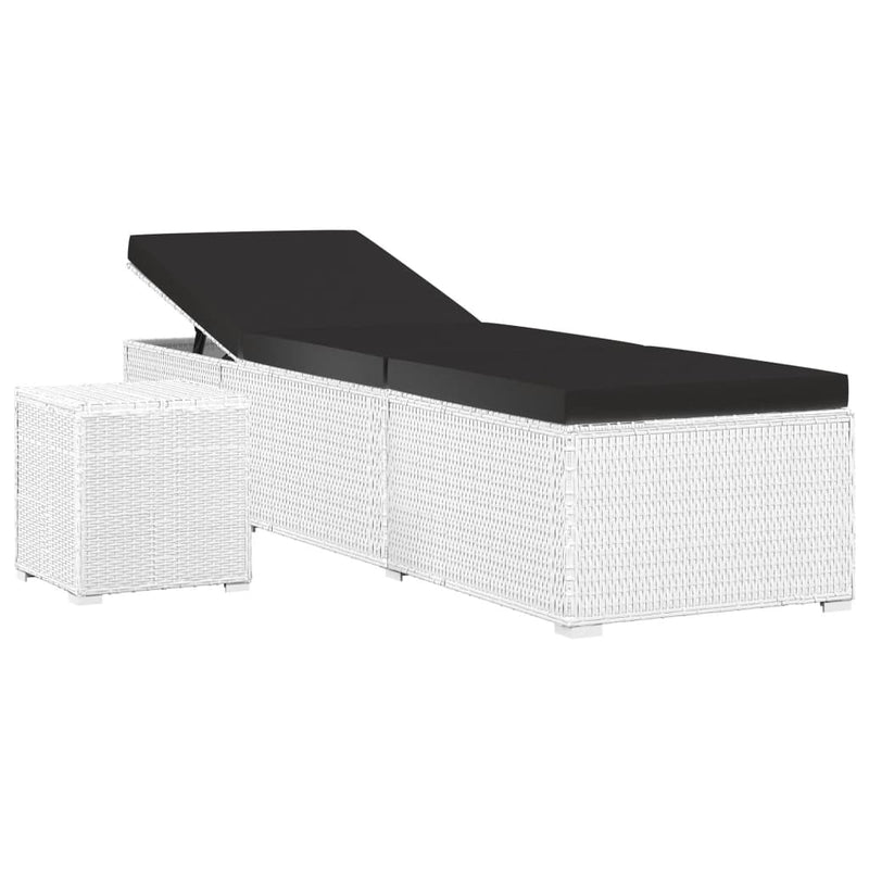 Sun Lounger with Cushion and Tea Table Poly Rattan White Payday Deals