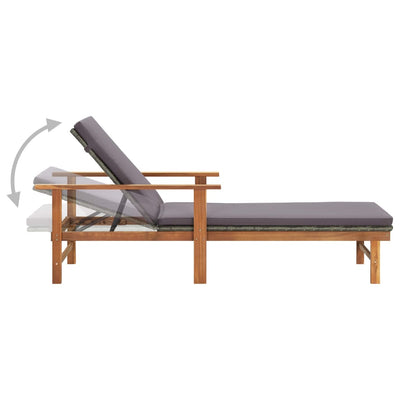 Sun Lounger with Cushion Poly Rattan and Solid Acacia Wood Grey Payday Deals