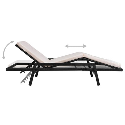 Sun Lounger with Cushion Poly Rattan Black Payday Deals