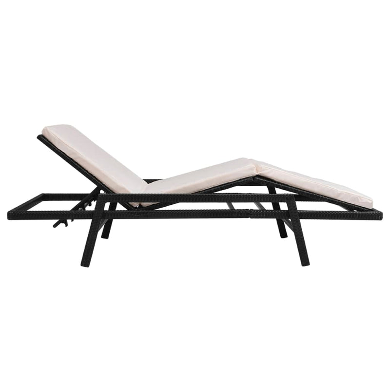 Sun Lounger with Cushion Poly Rattan Black Payday Deals