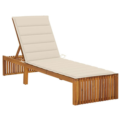 Sun Lounger with Cushion Solid Acacia Wood Payday Deals