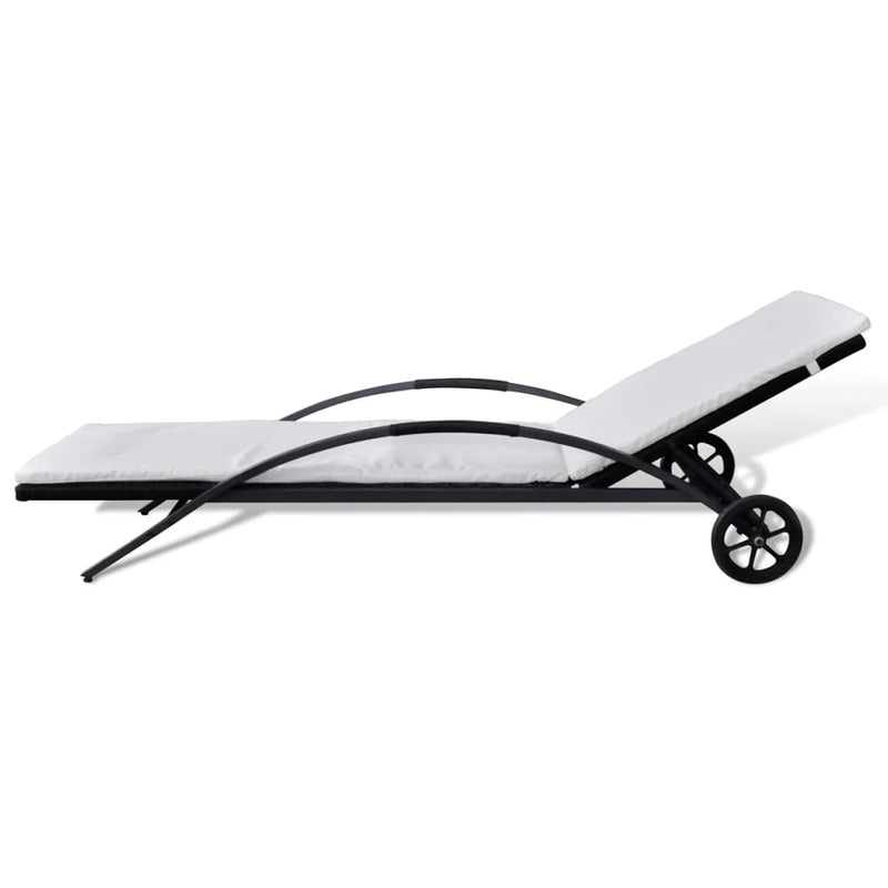 Sun Lounger with Cushion & Wheels Poly Rattan Black Payday Deals