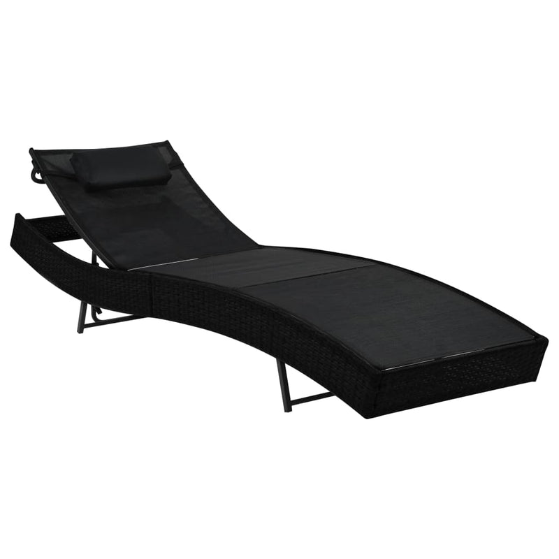 Sun Lounger with Pillow Poly Rattan Black Payday Deals