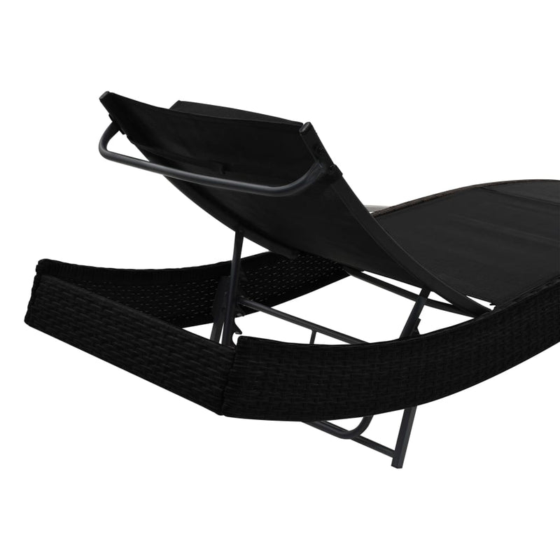 Sun Lounger with Pillow Poly Rattan Black Payday Deals