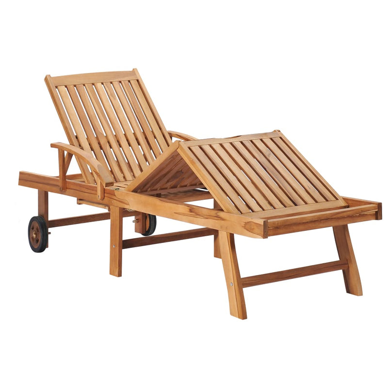 Sun Loungers 2 pcs with Grey Cushion Solid Teak Wood Payday Deals