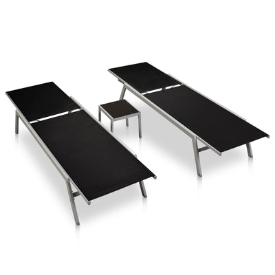 Sun Loungers 2 pcs with Table Steel and Textilene Black Payday Deals