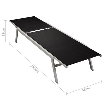 Sun Loungers 2 pcs with Table Steel and Textilene Black Payday Deals