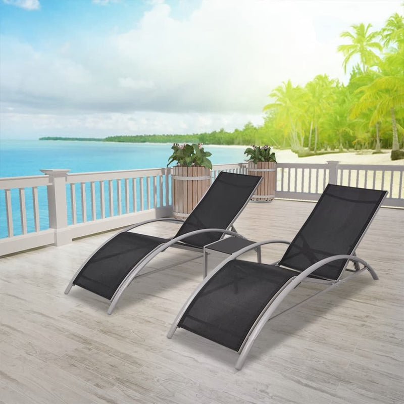 Sun Loungers with Table Aluminium Black Payday Deals