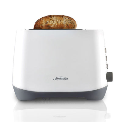 Sunbeam Quantum Plus Toaster 2 Slice Slot Reheat Bread Bagels Crum Tray - White Payday Deals