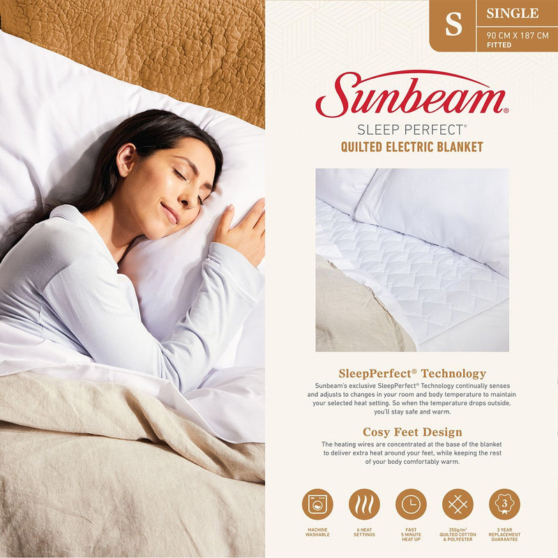 Sunbeam Sleep Perfect Quilted Electric Blanket Single Payday Deals