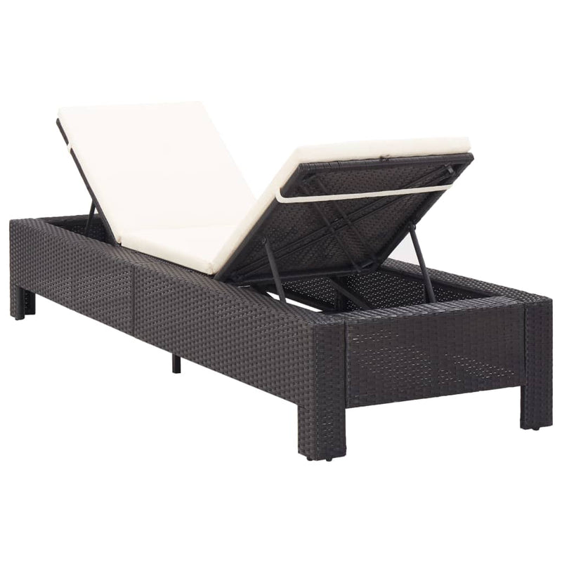 Sunbed with Cushion Black Poly Rattan Payday Deals