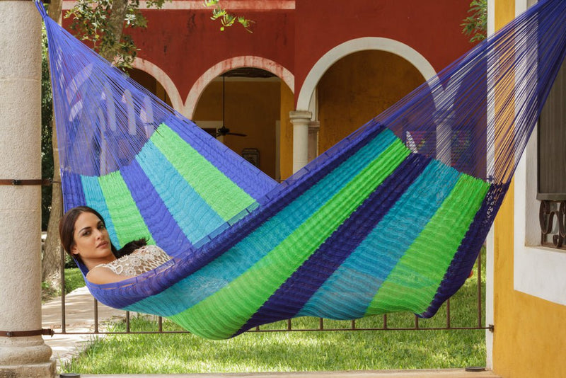 Mayan Legacy Queen Size Super Nylon Mexican Hammock in Oceanica Colour