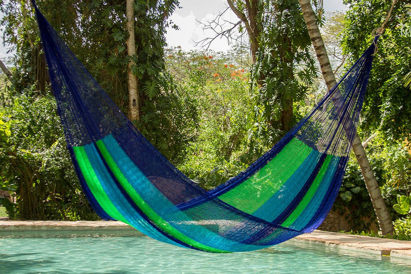 Mayan Legacy Queen Size Super Nylon Mexican Hammock in Oceanica Colour