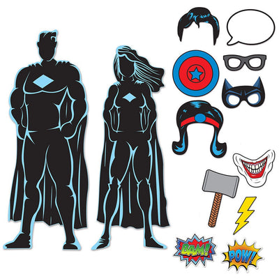 Superhero Silhouettes & Photo Booth Props Party Pack